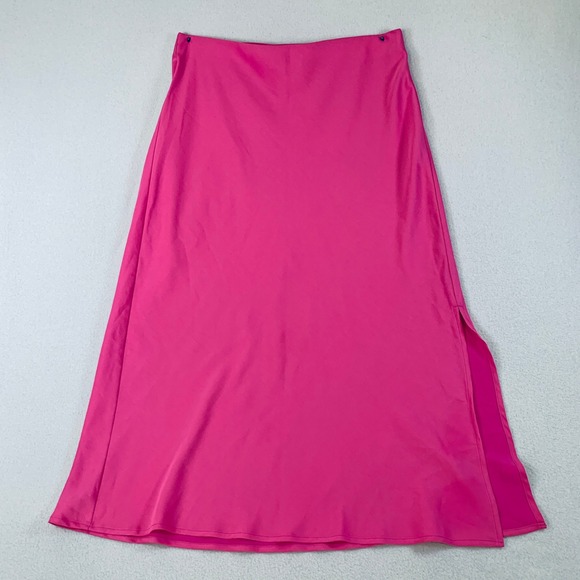 A New Day Women's Size M Pink Pull on Elastic Waist Maxi Skirt Side Slit - Picture 2 of 7
